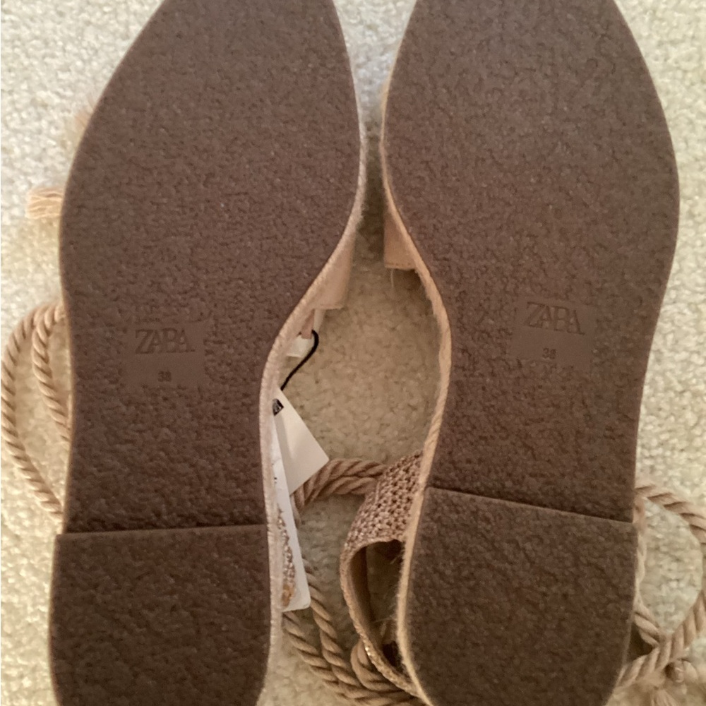 Zara Tan Espadrilles with Jute Sole and Ankle Ties (NO NEGOTIATIONS) - Picture 4 of 4